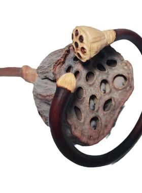 好事连连莲蓬木雕刻鸡血藤野生山南手镯情侣母亲节原创木镯子