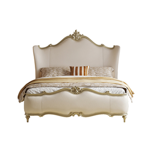 简菲娜家居新款法式实木床1米8大户型双人婚床大气加厚真皮主卧床