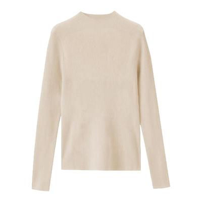 半高领燕麦色软糯针织长袖打底衫