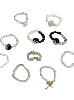 小众设计ins戒指 天然宝石弹力绳戒指轻奢简约松紧戒