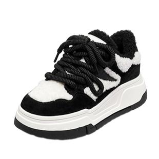 星期六女鞋冬季加绒2025新款厚底增高黑白板鞋休闲运动鞋保暖棉鞋