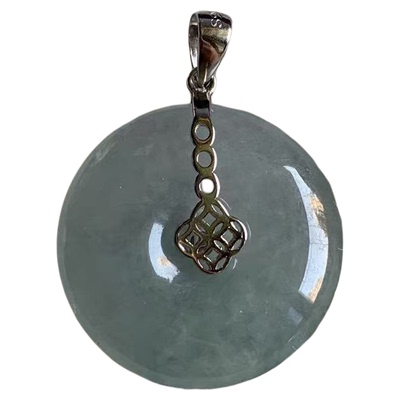 缅甸A货翡翠冰透淡蓝色平安扣