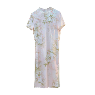 盛夏桃花~【自制款】小清新甜美新中式改良版旗袍高腰连衣裙夏季