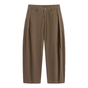 流石男装宽松复古阔腿休闲裤2026年秋季新款男士纯棉弯刀长裤子潮