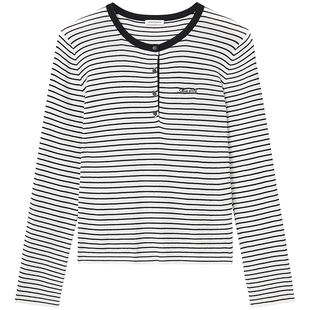 【新年穿搭】Miss Sixty2026春季新款针织衫女条纹羊毛混纺亨利衫