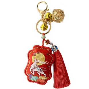 醒狮招财端午节香囊钥匙扣成品 平安福钥匙扣车挂件刺绣diy平安符