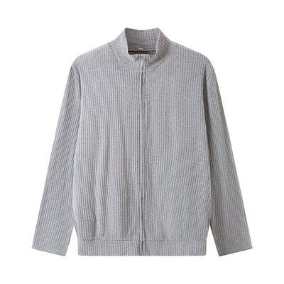 AFTERGLOW 秋季松弛感针织肌理开衫 显大立领坑条修身通勤外套