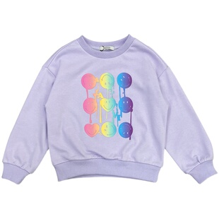 马其顿童装女童21春款炫彩笑脸印花圆领卫衣时尚上衣洋气纯棉外套