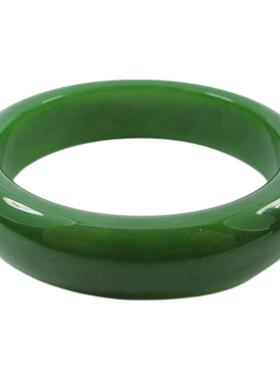 玉器欣玉阁 和田玉手镯碧玉手镯扁圆形手镯玉镯子菠菜绿53.6