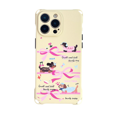 粉蝴蝶结腊肠狗手机壳带斜挎可背