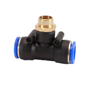 螺纹三通气管快速接头T型PB外丝空压机气泵PU管一分二路气动快插