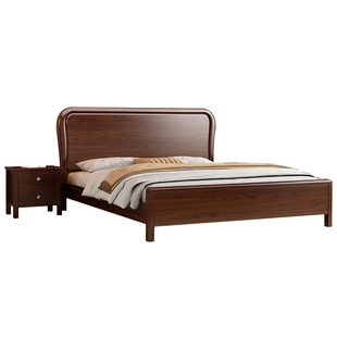 加厚黑胡桃木实木床1.8米主卧大床现代简约双人床1.5米新中式婚床