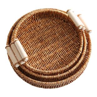 零食摆放盘点心茶点水果盘蛋糕藤编托盘家用客厅面包水果篮干果盘