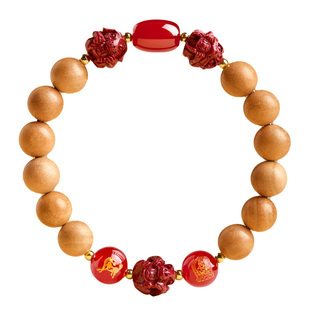 庆祥泰真品天然桃木手串女士属马朱砂三合六合生肖本命年男款手链