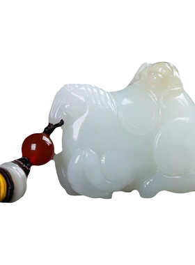 和田玉糖羊脂白玉生肖马猴手把件