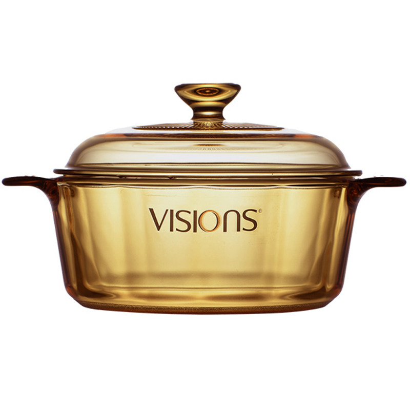 美国康宁VISIONS锅玻璃锅耐高温明火琥珀透明锅2.25/3.5L汤锅蒸锅