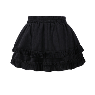 女童黑色荷叶边多层蛋糕裙冬春韩版松紧腰a字丝绒短裙时尚半身裙