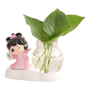 可爱仕女水培小摆件家居桌面装饰品可爱花瓶插花水养绿萝植物容器