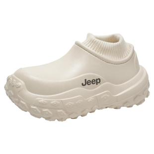 JEEP加绒洞洞鞋男款冬季外穿2025新款厚底棉拖男冬加棉全包棉拖鞋