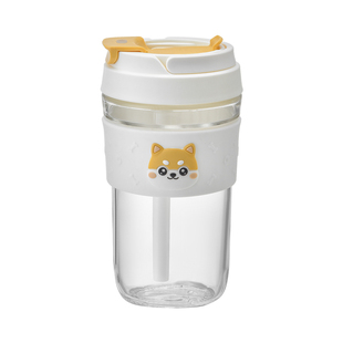 Vanow 玻璃水杯女新款便携可爱办公室高颜值带盖吸管咖啡杯子