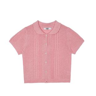 LLANO竹纤维娃娃领针织短袖开衫两件套背心复古法式上衣外套女夏