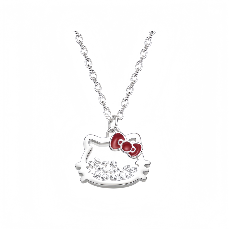 纯银HelloKitty碎钻蝴蝶结项链