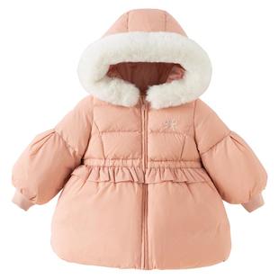 戴维贝拉女童三防羽绒服2025冬装新款宝宝中长款上衣儿童A类外套