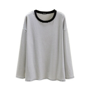 德绒秋冬季加厚宽松加绒长袖条纹T恤女可外穿大码上衣内搭打底衫