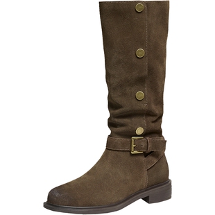 TATA他她长筒靴2025加绒棕色靴子堆堆靴高筒靴西部时装靴CKL01DG5