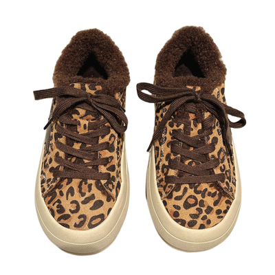 4CM厚底~真皮羊羔毛豹纹星星板鞋