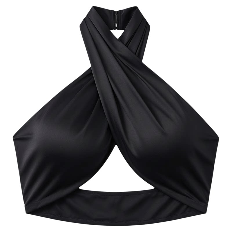 Solid halter neck off-the-shoulder T-shirt纯色挂脖露肩小吊带