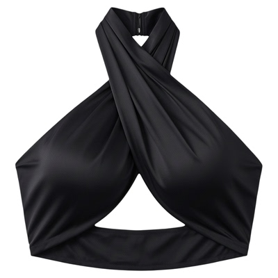 Solid halter neck off-the-shoulder T-shirt纯色挂脖露肩小吊带