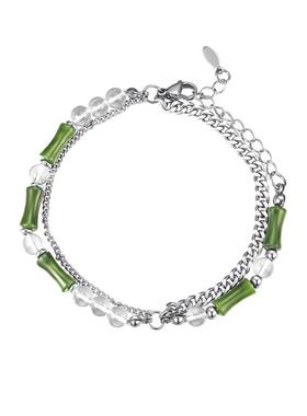 双层叠戴竹节水晶珠子男士手链