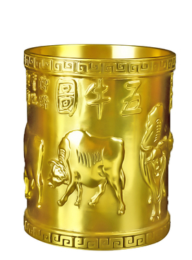 纯铜五牛图笔筒办公桌面摆件书桌办公室饰品创意铜笔筒收纳送朋友