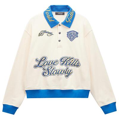 Ed Hardy埃德哈迪春季流行新款平绣镂空立体绣花标女士套头衫卫衣