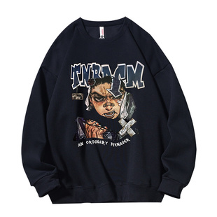 美式hiphop长袖t恤男春秋ins上衣打底衫潮流百搭宽松350g高街卫衣