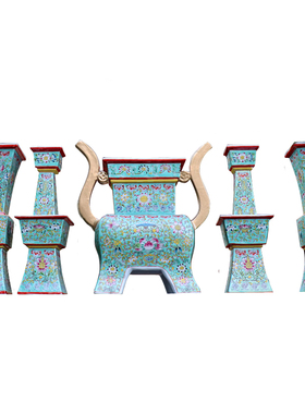 景德镇手绘粉彩方形五供香炉