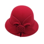 优雅花朵礼帽女英伦复古时尚韩版圆顶羊毛呢渔夫帽秋冬名媛时装帽