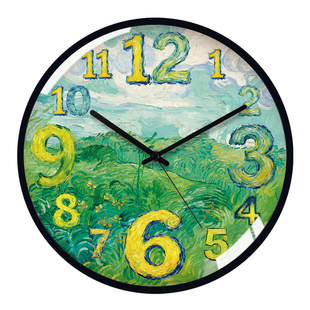 梵高奥维尔的绿色麦田艺术挂钟客厅创意名画静音时钟挂墙表电波钟