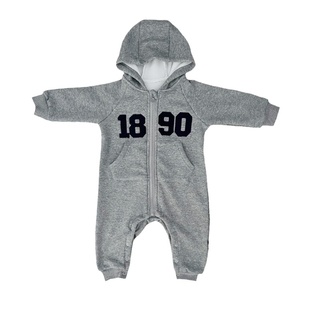 ins男宝宝冬装加绒连体衣外出爬服超萌洋气哈衣拉链外套婴儿衣服