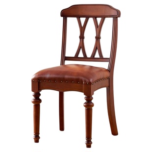美式做旧实木餐椅休闲靠背家用书桌椅子欧式复古酒店餐厅靠背椅