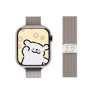 适用iWatchs11表带苹果手表applewatch9银色s9线条小狗米兰尼斯男se女s10运动iphonewatch春夏s8高级感se磁吸
