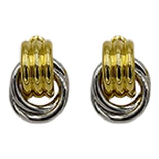 PAUSA ANN s925 欧美流行双扣麻花金银拼色/银色夸张时髦耳钉 2款