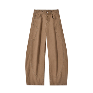 Dream made 美式白色弯刀工装休闲裤男款秋季直筒解构廓形长裤子