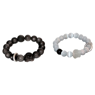 昼夜之星情侣手链一对999纯银送男生生日礼物黑曜石猫眼石手串女