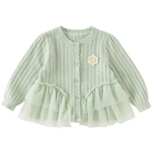 戴维贝拉儿童毛衣2026早春装女童宝宝抗静电针织开衫薄款网纱外套