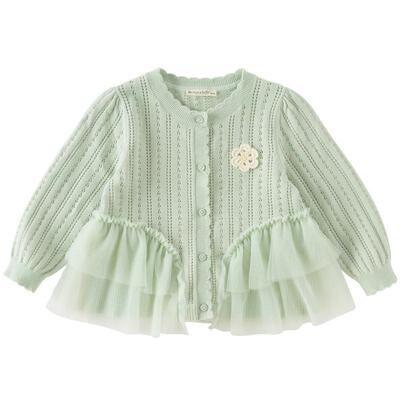 儿童毛衣针织衫绿色镂空上衣好看