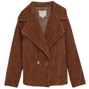 MEDECOO/墨蒂珂2024冬季新品西装领圈圈毛短款羊毛呢大衣MID20110