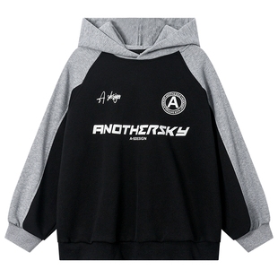 男童春秋韩范撞色连帽运动卫衣2025新款青少年儿童宽松街舞上衣潮