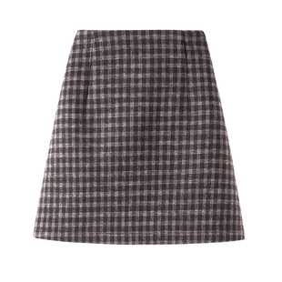 复古港味高腰格子半身裙大码女秋冬百搭包臀裙胖MM毛呢a字短裙子